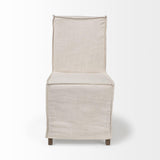 Mercana Elbert I Cream Fabric Slip-Cover Brown Wooden Base Dining Chair