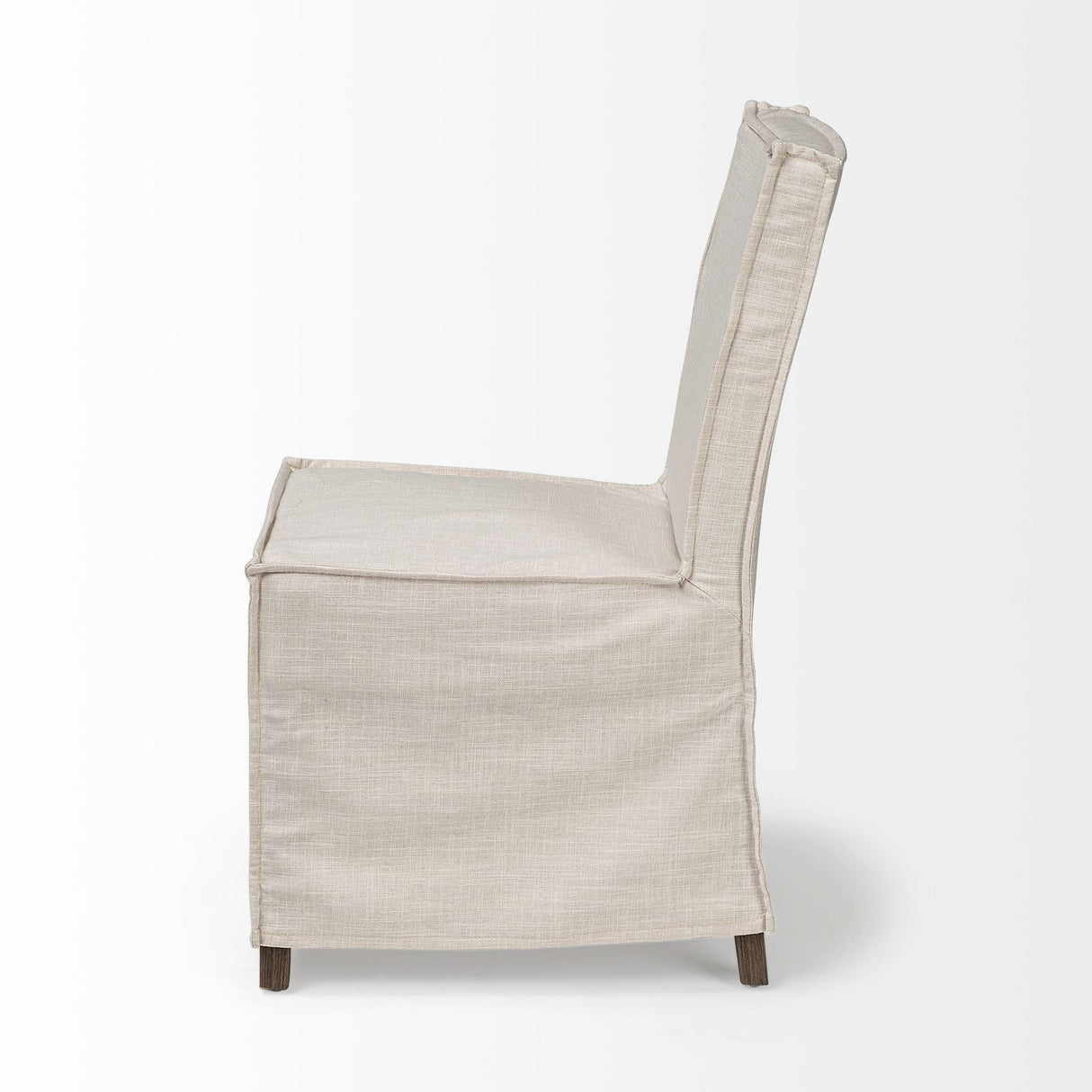 Mercana Elbert I Cream Fabric Slip-Cover Brown Wooden Base Dining Chair