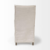 Mercana Elbert I Cream Fabric Slip-Cover Brown Wooden Base Dining Chair