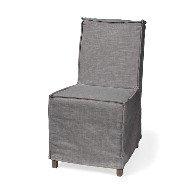 Mercana Elbert I Grey Fabric Slip-Cover Brown Wooden Base Dining Chair