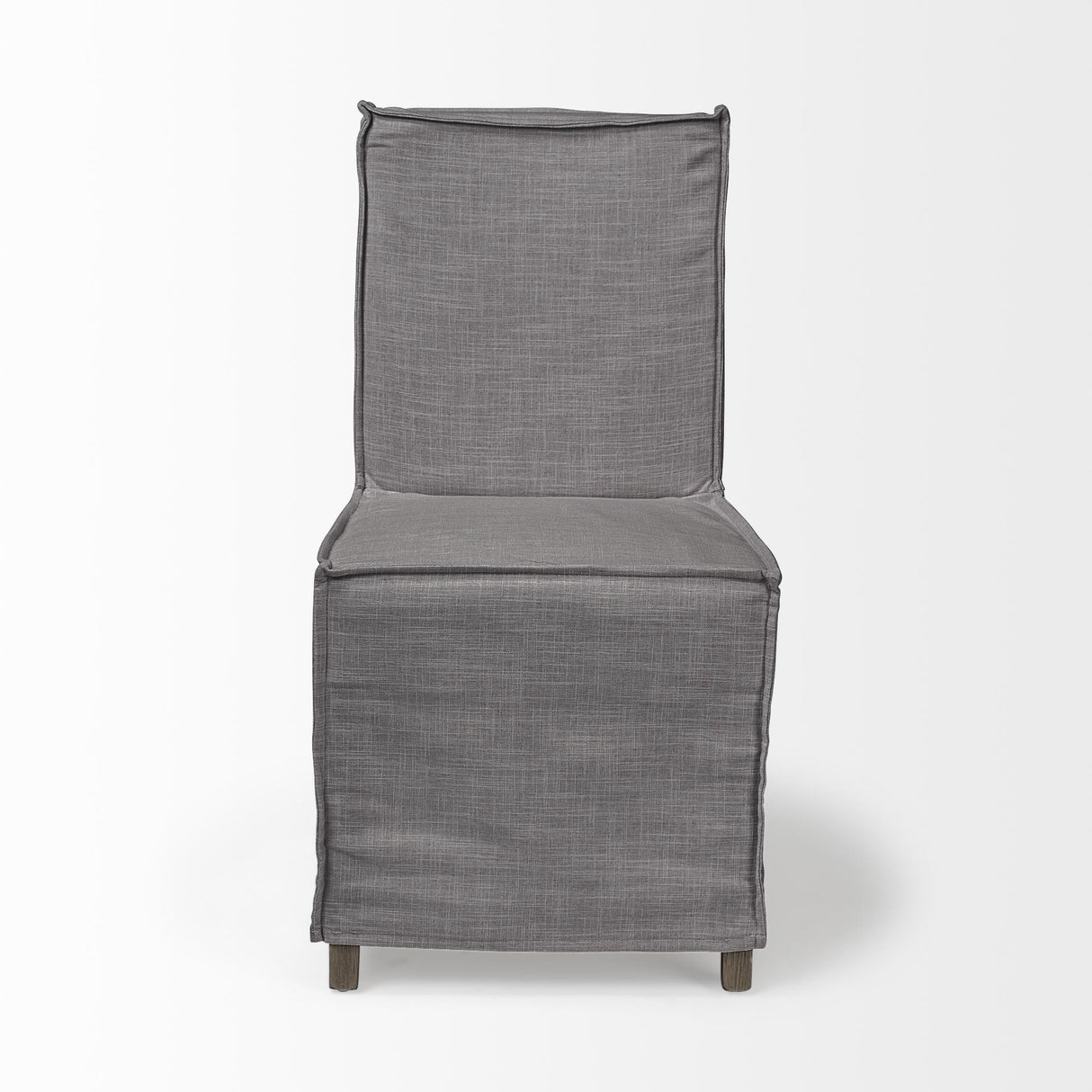 Mercana Elbert I Grey Fabric Slip-Cover Brown Wooden Base Dining Chair