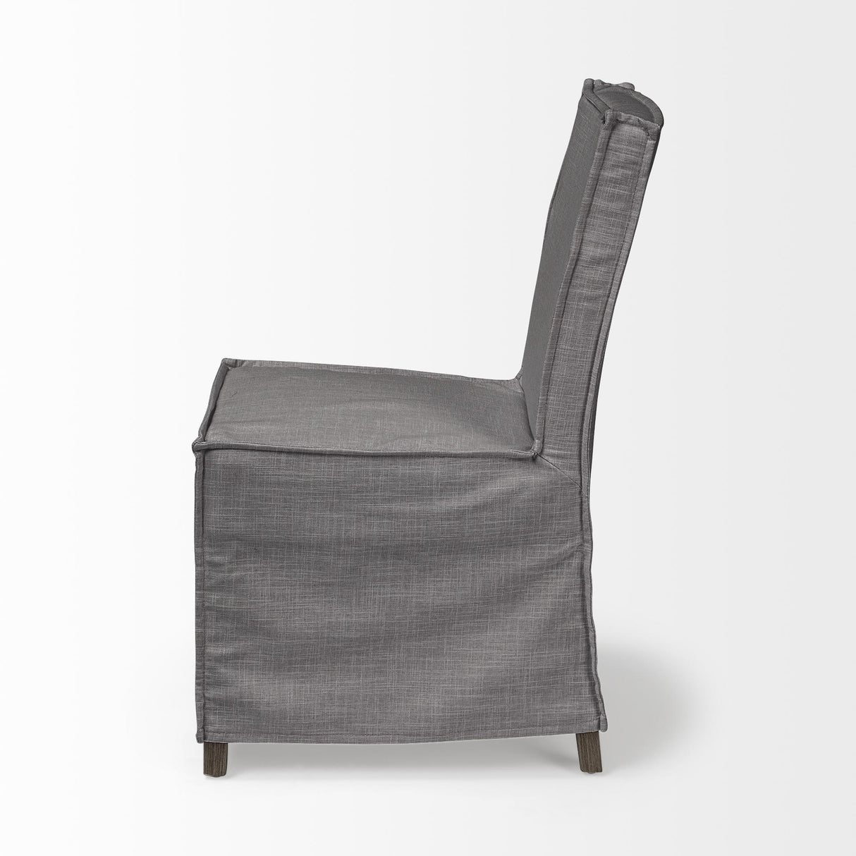 Mercana Elbert I Grey Fabric Slip-Cover Brown Wooden Base Dining Chair