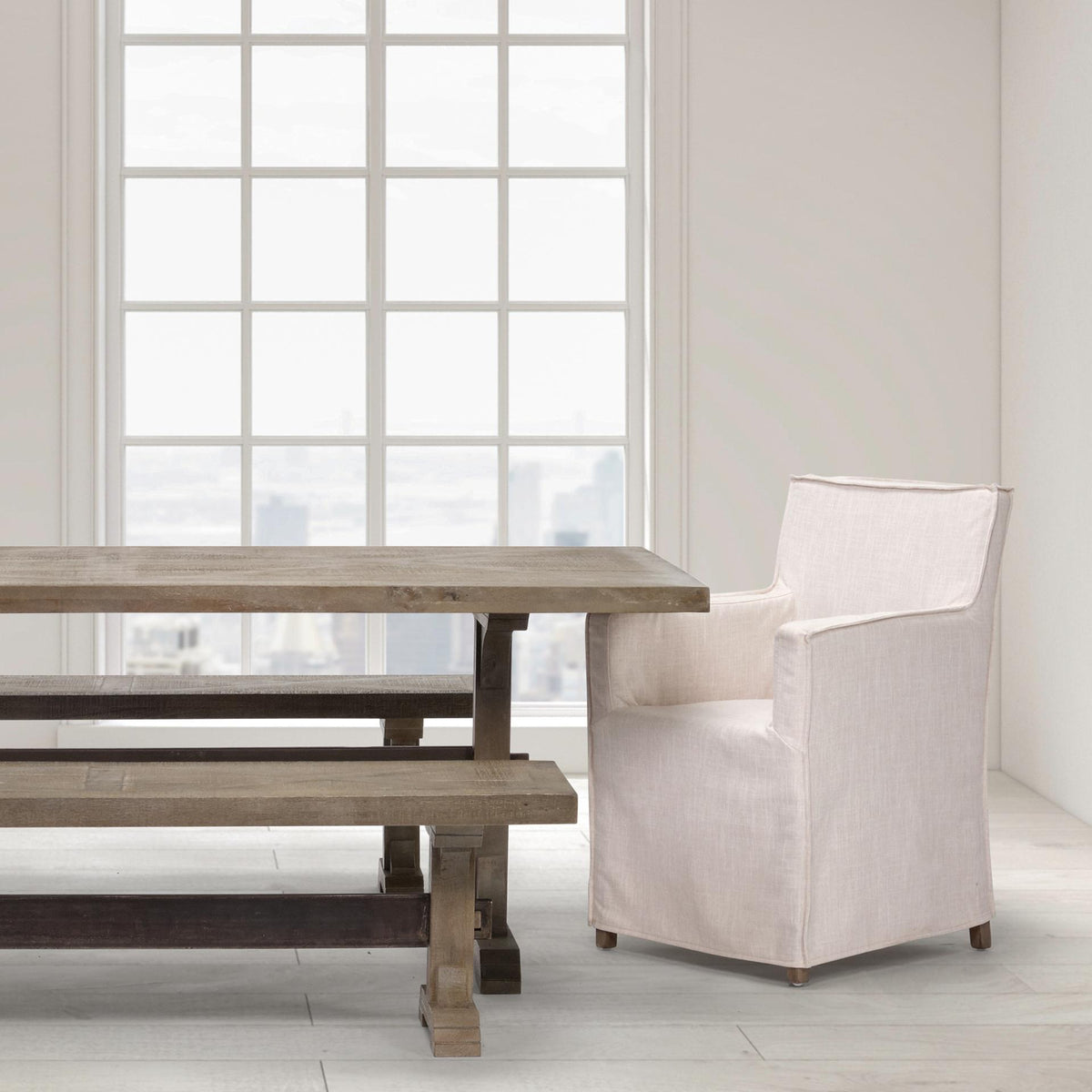 Mercana Elbert II Cream Fabric Slip-Cover Brown Wood Frame Dining Chair