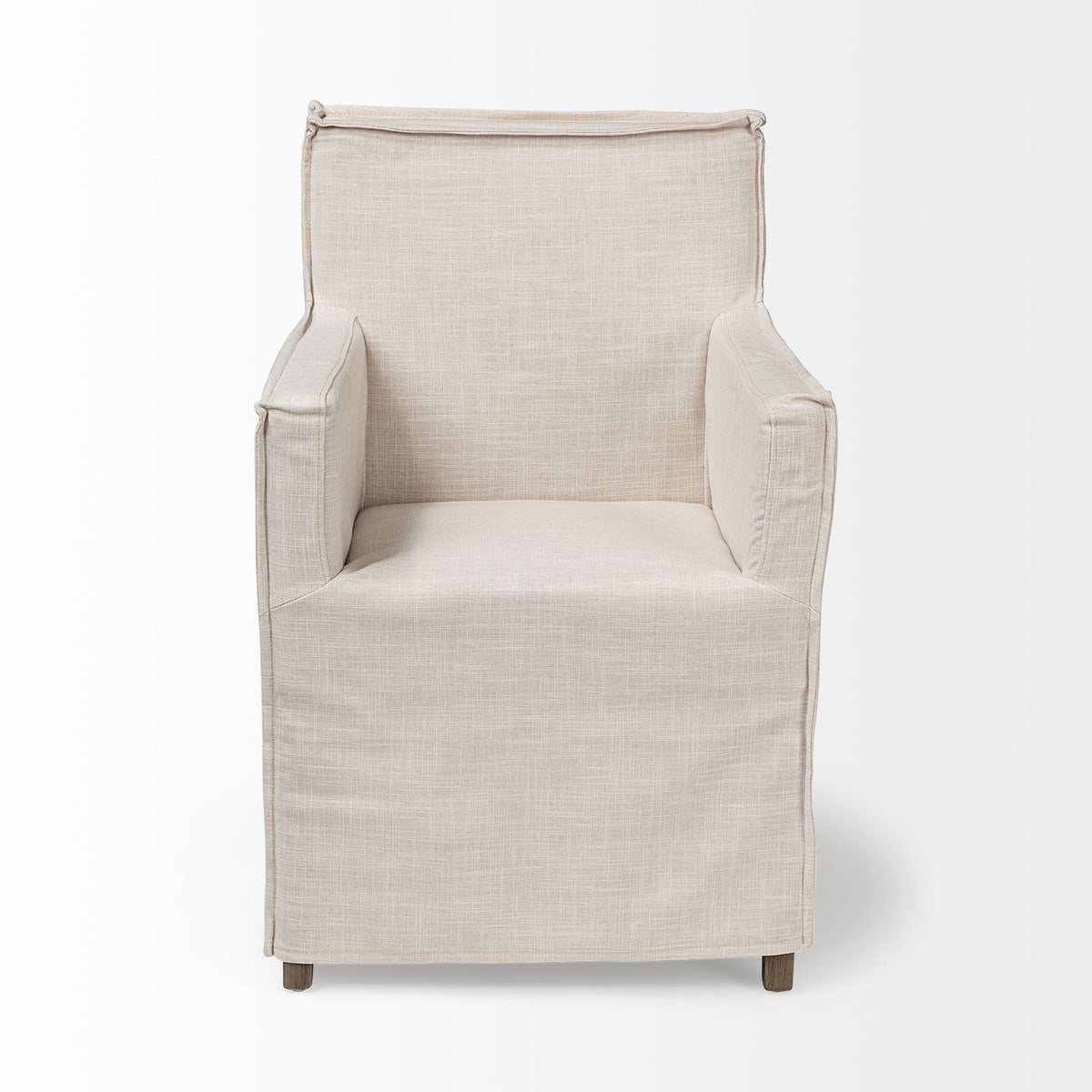 Mercana Elbert II Cream Fabric Slip-Cover Brown Wood Frame Dining Chair