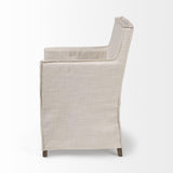 Mercana Elbert II Cream Fabric Slip-Cover Brown Wood Frame Dining Chair