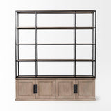 Mercana Braxton I Light Brown Wood and Iron Three Shelf Shelving Unit 81.5L x 18.5W x 90