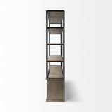 Mercana Braxton I Light Brown Wood and Iron Three Shelf Shelving Unit 81.5L x 18.5W x 90