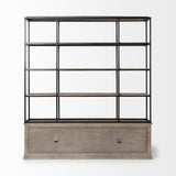 Mercana Braxton I Light Brown Wood and Iron Three Shelf Shelving Unit 81.5L x 18.5W x 90