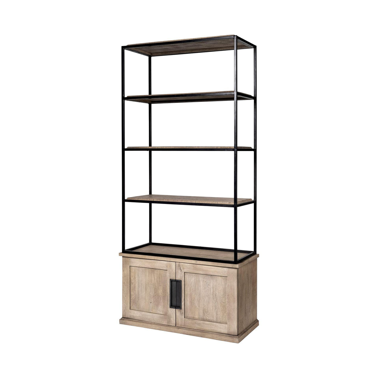 Mercana Braxton II Light Brown Wood and Iron Three Shelf Shelving Unit 41.5L x 18.5W x 9