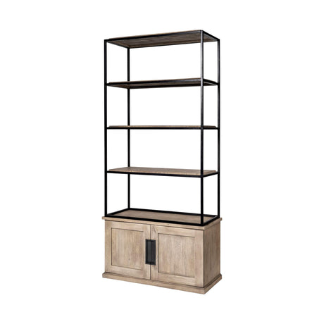 Mercana Braxton II Light Brown Wood and Iron Three Shelf Shelving Unit 41.5L x 18.5W x 9
