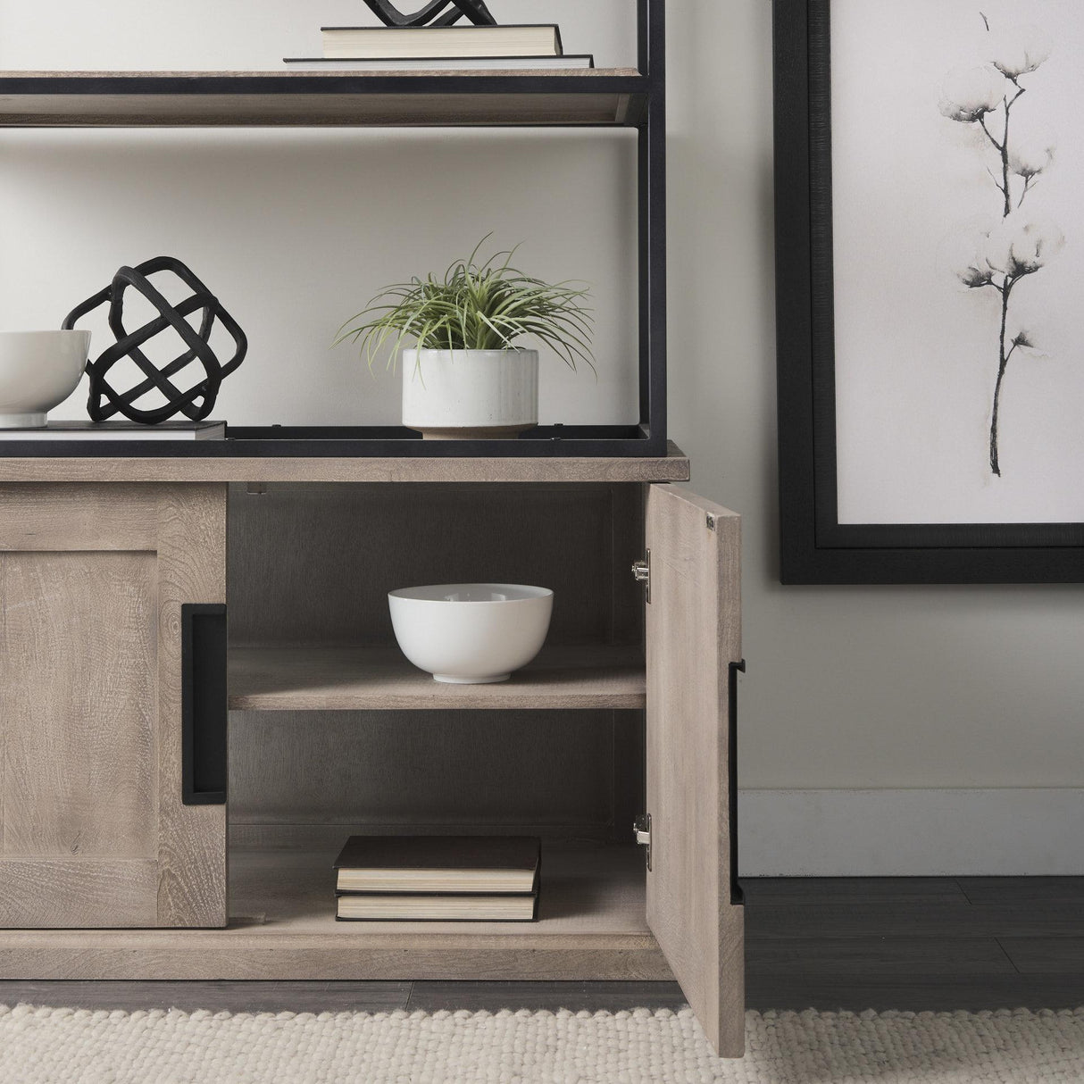Mercana Braxton II Light Brown Wood and Iron Three Shelf Shelving Unit 41.5L x 18.5W x 9