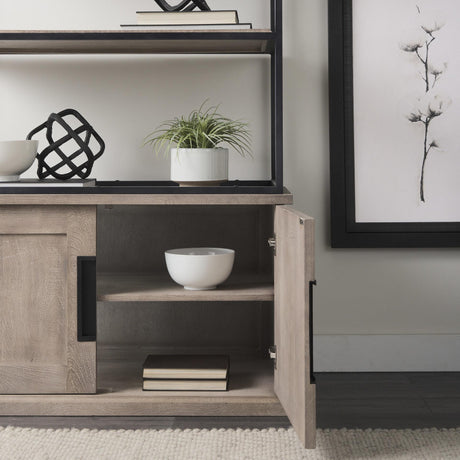 Mercana Braxton II Light Brown Wood and Iron Three Shelf Shelving Unit 41.5L x 18.5W x 9