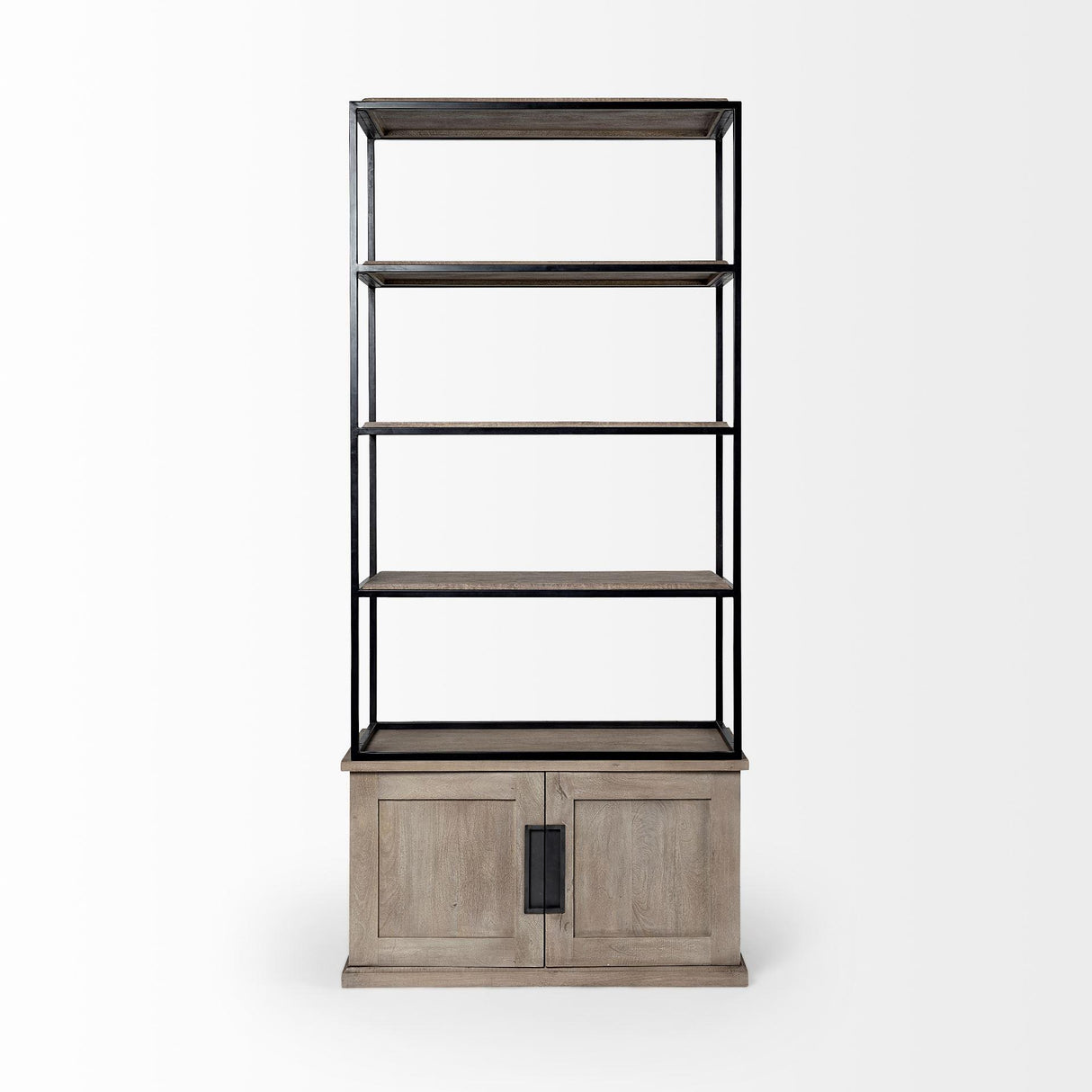 Mercana Braxton II Light Brown Wood and Iron Three Shelf Shelving Unit 41.5L x 18.5W x 9