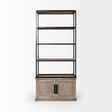 Mercana Braxton II Light Brown Wood and Iron Three Shelf Shelving Unit 41.5L x 18.5W x 9