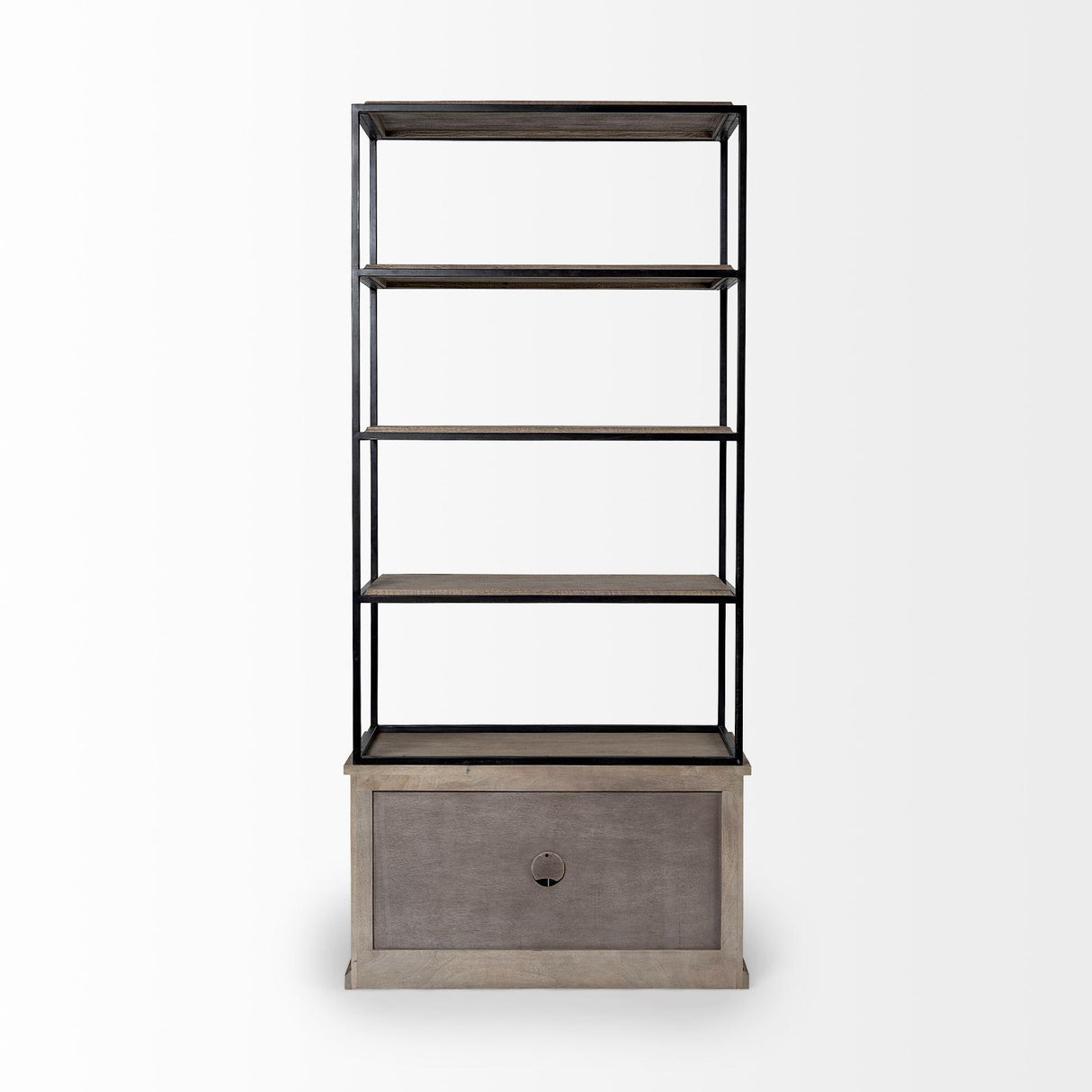 Mercana Braxton II Light Brown Wood and Iron Three Shelf Shelving Unit 41.5L x 18.5W x 9