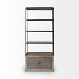 Mercana Braxton II Light Brown Wood and Iron Three Shelf Shelving Unit 41.5L x 18.5W x 9