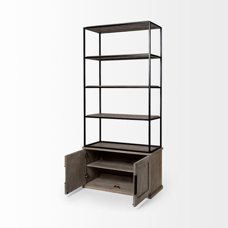 Mercana Braxton II Light Brown Wood and Iron Three Shelf Shelving Unit 41.5L x 18.5W x 9