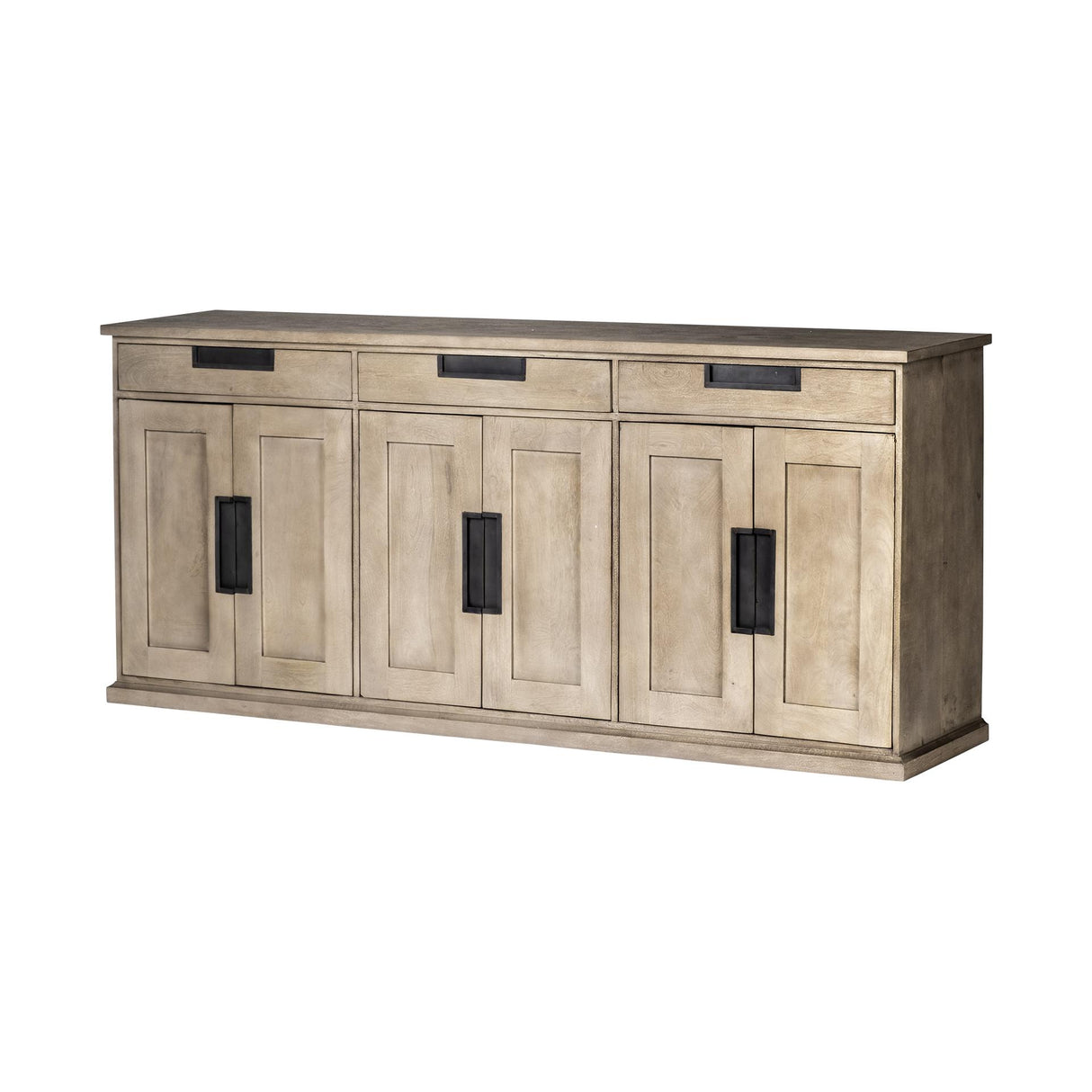 Mercana Braxton III 81.5x18.5 Natural Brown Solid Wood 3 Drawer 6 Door Sideboard