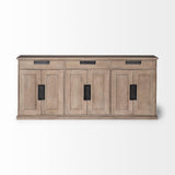 Mercana Braxton III 81.5x18.5 Natural Brown Solid Wood 3 Drawer 6 Door Sideboard