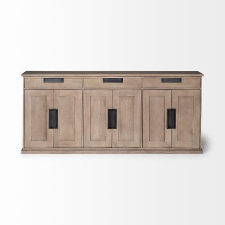 Mercana Braxton III 81.5x18.5 Natural Brown Solid Wood 3 Drawer 6 Door Sideboard