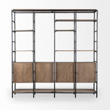 Mercana Darius 82L x 16.5W x 90H Medium Brown Wood and Metal Multi-Shelf Shelving Unit