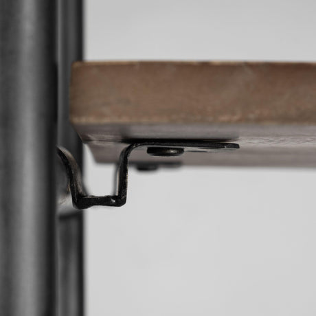 Mercana Darius 82L x 16.5W x 90H Medium Brown Wood and Metal Multi-Shelf Shelving Unit