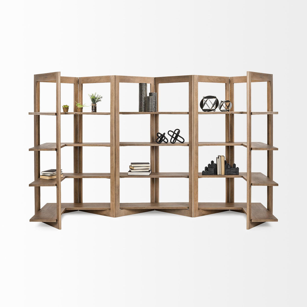 Mercana Turnbull I 42L x 16W x 72H Light Brown Wood Four Shelf Shelving Unit