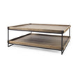 Mercana Trey 48x46 Rectangular Brown Solid Wood Top Table Black Metal Frame Two-Tier Coffee Table