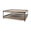 Mercana Trey 48x46 Rectangular Brown Solid Wood Top Table Black Metal Frame Two-Tier Coffee Table
