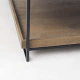 Mercana Trey 48x46 Rectangular Brown Solid Wood Top Table Black Metal Frame Two-Tier Coffee Table