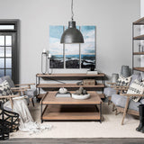 Mercana Trey 48x46 Rectangular Brown Solid Wood Top Table Black Metal Frame Two-Tier Coffee Table