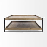 Mercana Trey 48x46 Rectangular Brown Solid Wood Top Table Black Metal Frame Two-Tier Coffee Table