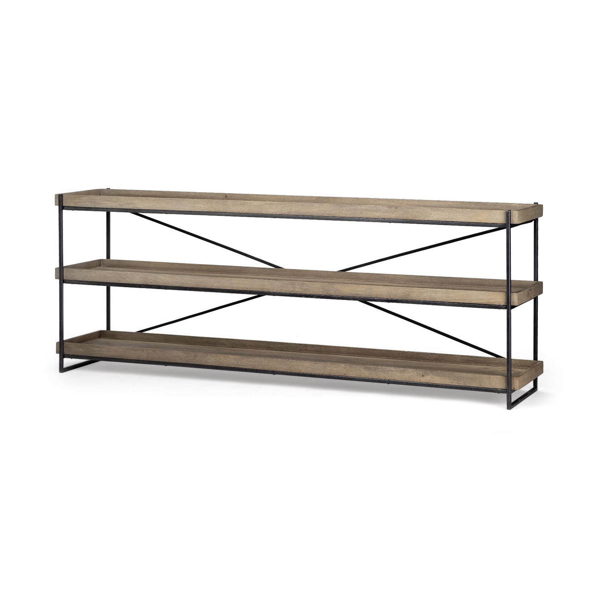 Mercana Trey I 80L x 16W Brown Wood and Black Iron Console Table