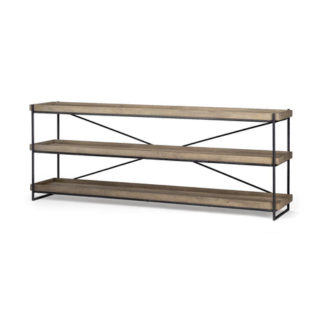 Mercana Trey I 80L x 16W Brown Wood and Black Iron Console Table