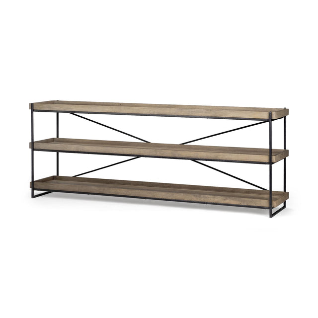 Mercana Trey I 80L x 16W Brown Wood and Black Iron Console Table