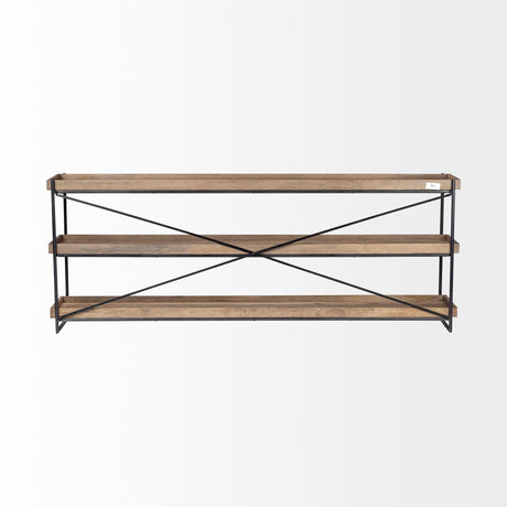 Mercana Trey I 80L x 16W Brown Wood and Black Iron Console Table