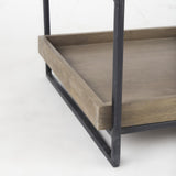 Mercana Trey III 20" x 26" Square Medium Brown Wooden Three-Tiered Black Iron Frame End/Side Table