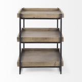 Mercana Trey III 20" x 26" Square Medium Brown Wooden Three-Tiered Black Iron Frame End/Side Table