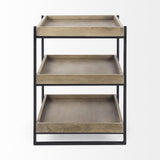 Mercana Trey III 20" x 26" Square Medium Brown Wooden Three-Tiered Black Iron Frame End/Side Table