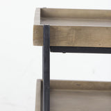 Mercana Trey III 20" x 26" Square Medium Brown Wooden Three-Tiered Black Iron Frame End/Side Table