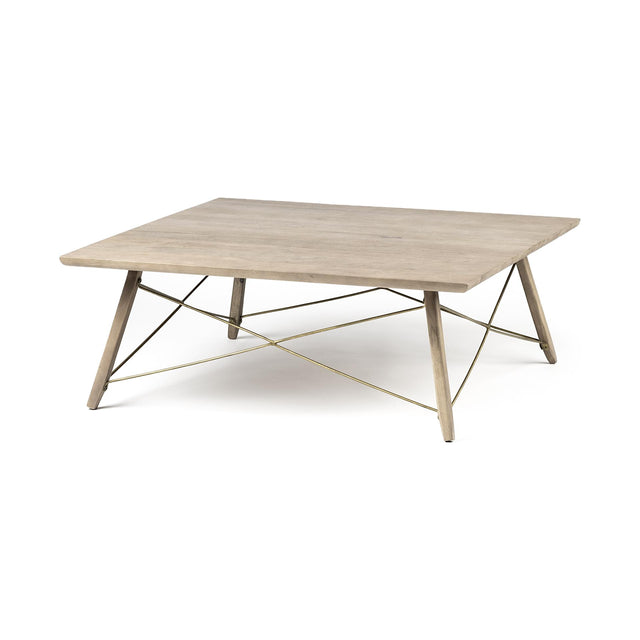 Mercana Kirby 40 X 40 X 15 Brown Solid Wood Top & Legs w/Metal Bracing Coffee Table