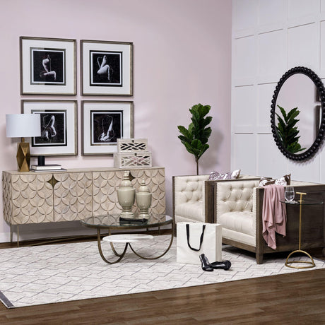 Mercana Excelsior I (72x18.3) Solid Wood Gold Metal Base 4 Cabinet Door SideBoard