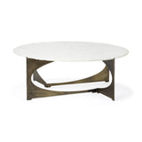 Mercana Reinhold 49" Round White Marble Top Gold Metal Base Coffee Table