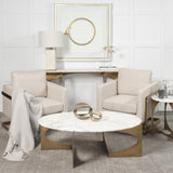 Mercana Reinhold 49" Round White Marble Top Gold Metal Base Coffee Table