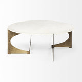 Mercana Reinhold 49" Round White Marble Top Gold Metal Base Coffee Table