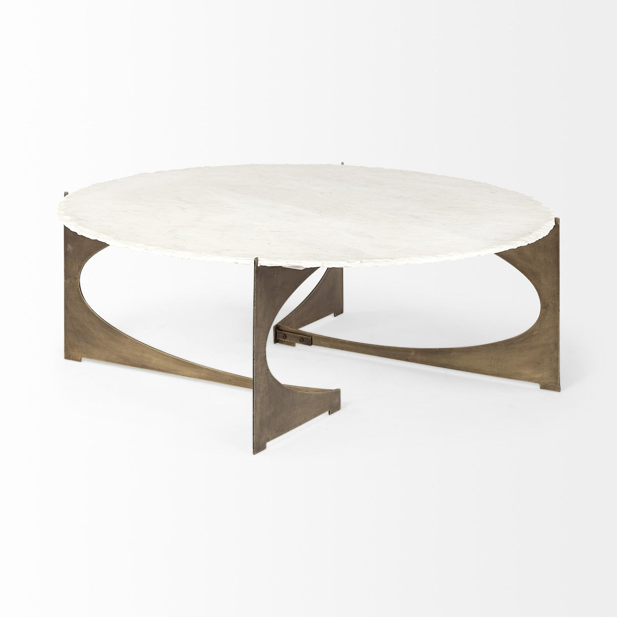 Mercana Reinhold 49" Round White Marble Top Gold Metal Base Coffee Table