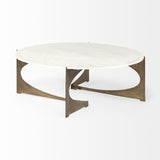 Mercana Reinhold 49" Round White Marble Top Gold Metal Base Coffee Table