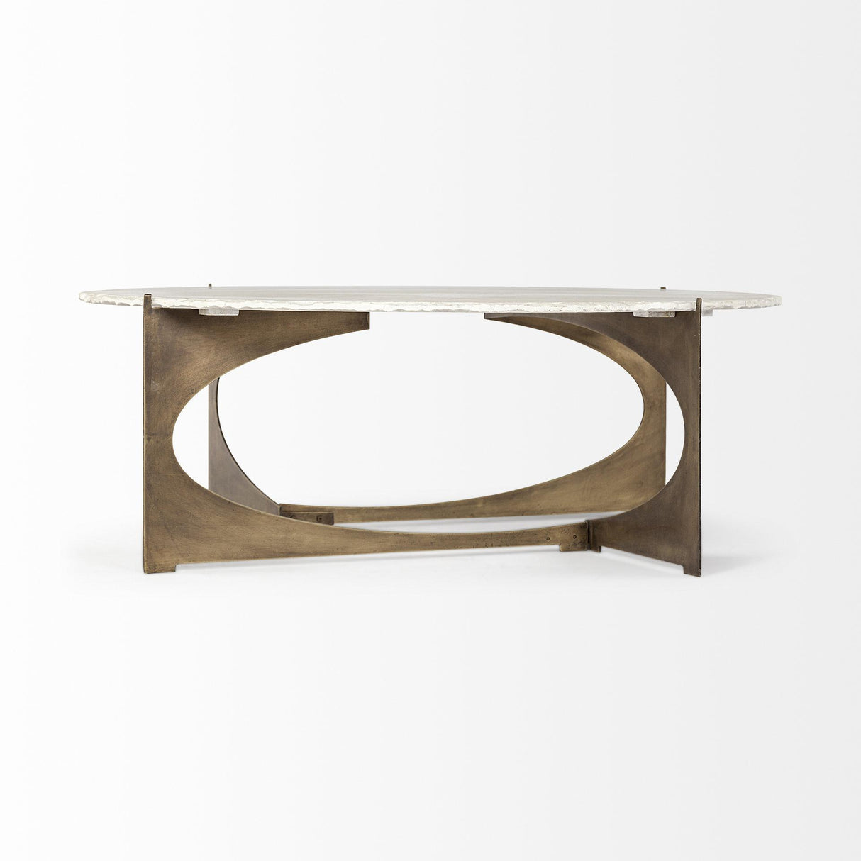 Mercana Reinhold 49" Round White Marble Top Gold Metal Base Coffee Table