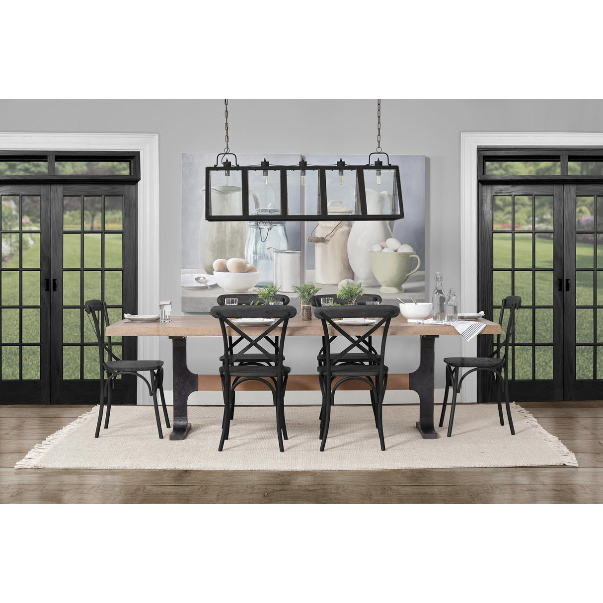 Mercana Araxi 95L x 41W x 30H Rectangular Brown Solid Wood Top Black Metal Base Dining Table