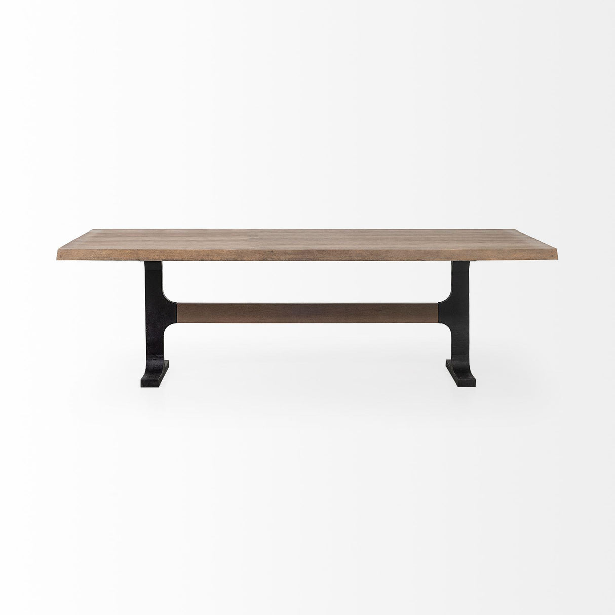 Mercana Araxi 95L x 41W x 30H Rectangular Brown Solid Wood Top Black Metal Base Dining Table